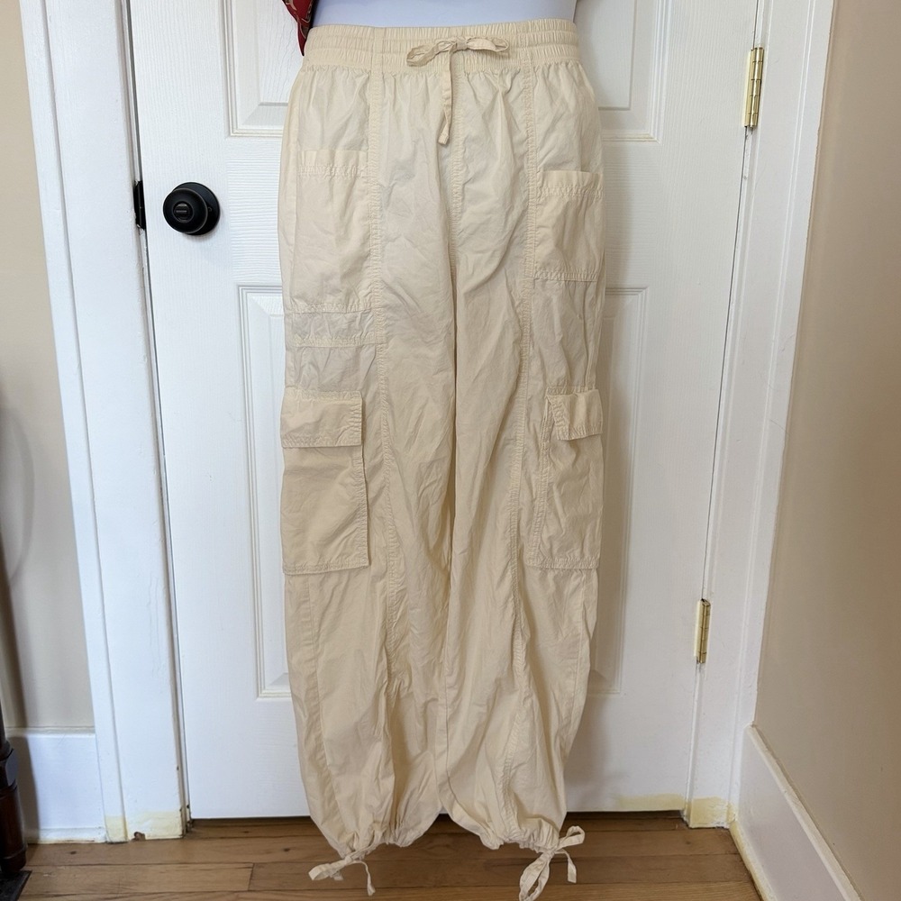Aerie Parachute Cargo Pants Cream (S) Y2K Cinch Ankle Wide Leg Utility Womens